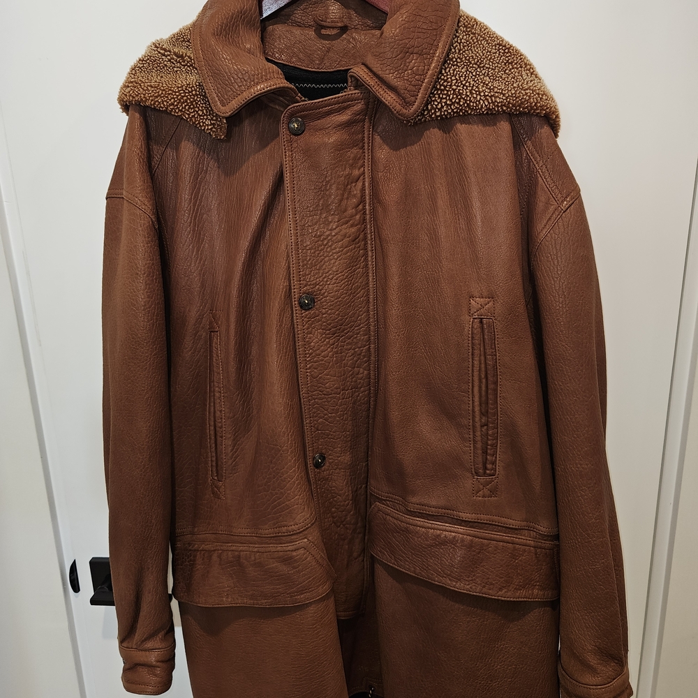 Men's Brown Marco Pierguidi Leather Jacket with Shearling Collar